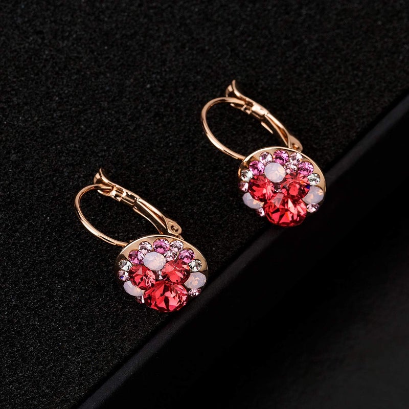 EVEVIC Multicolored Austrian Crystal Drop Earrings for Women 14K Gold Plated Hypoallergenic Leverback Dangle Earrings - Image 3